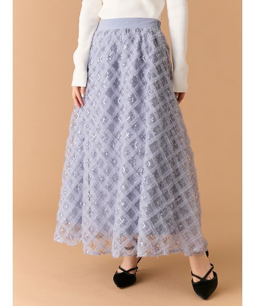 LILY BROWN(リリーブラウン)の「クロスチュールボリュームスカート(スカート・レディース・チェック/ブルー/アイボリー・0/1)」の7枚目の写真