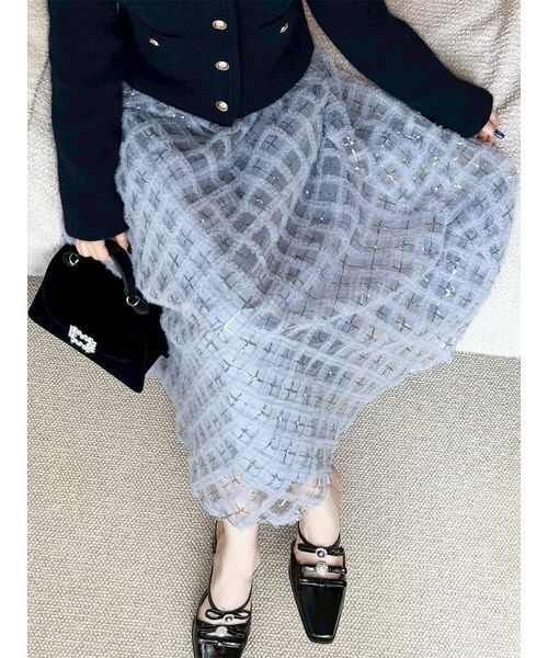 LILY BROWN(リリーブラウン)の「クロスチュールボリュームスカート(スカート・レディース・チェック/ブルー/アイボリー・0/1)」の6枚目の写真