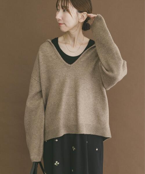 ITEMS URBANRESEARCH(アイテムズ アーバンリサーチ)の「スキッパーフードニット(ニット/セーター・レディース・ベージュ/ブルー/チャコールグレー・FREE)」の10枚目の写真