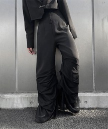 LVEU. | 【LVEU.】ハイウエストチュールタックパンツ / ボトムス パンツ スラックス チュール ワイドパンツ 切替 タック ストレート モード ブラック フリーサイズ(その他パンツ)