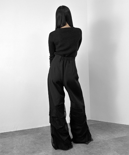 LVEU.(ラブユ.)の「【LVEU.】ハイウエストチュールタックパンツ / ボトムス パンツ スラックス チュール ワイドパンツ 切替 タック ストレート モード ブラック フリーサイズ(その他パンツ・レディース・ブラック・FREE)」の19枚目の写真