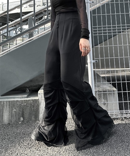 LVEU.(ラブユ.)の「【LVEU.】ハイウエストチュールタックパンツ / ボトムス パンツ スラックス チュール ワイドパンツ 切替 タック ストレート モード ブラック フリーサイズ(その他パンツ・レディース・ブラック・FREE)」の18枚目の写真