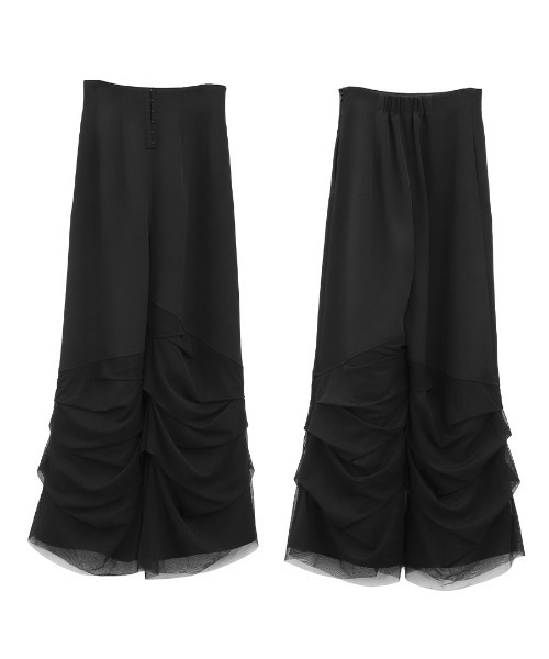 LVEU.(ラブユ.)の「【LVEU.】ハイウエストチュールタックパンツ / ボトムス パンツ スラックス チュール ワイドパンツ 切替 タック ストレート モード ブラック フリーサイズ(その他パンツ・レディース・ブラック・FREE)」の14枚目の写真