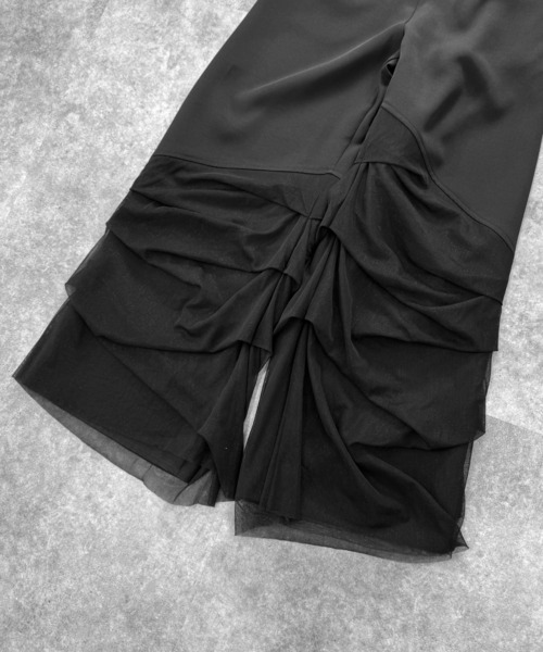 LVEU.(ラブユ.)の「【LVEU.】ハイウエストチュールタックパンツ / ボトムス パンツ スラックス チュール ワイドパンツ 切替 タック ストレート モード ブラック フリーサイズ(その他パンツ・レディース・ブラック・FREE)」の8枚目の写真