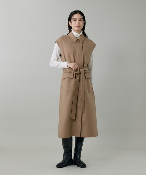 INED(イネド)の「梳毛接結リバー ダブルフェイス2WAYロングジレ(ステンカラーコート・レディース・キャメル/チェック・9号/7号)」の3枚目の写真