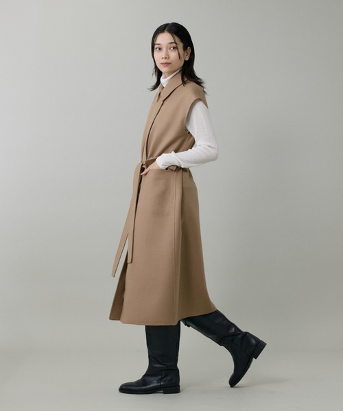 INED(イネド)の「梳毛接結リバー ダブルフェイス2WAYロングジレ(ステンカラーコート・レディース・キャメル/チェック・9号/7号)」の4枚目の写真