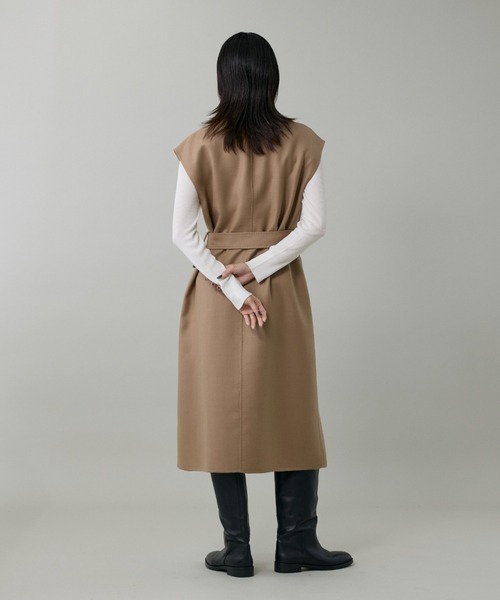 INED(イネド)の「梳毛接結リバー ダブルフェイス2WAYロングジレ(ステンカラーコート・レディース・キャメル/チェック・9号/7号)」の5枚目の写真