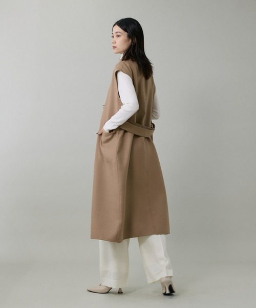 INED(イネド)の「梳毛接結リバー ダブルフェイス2WAYロングジレ(ステンカラーコート・レディース・キャメル/チェック・9号/7号)」の7枚目の写真