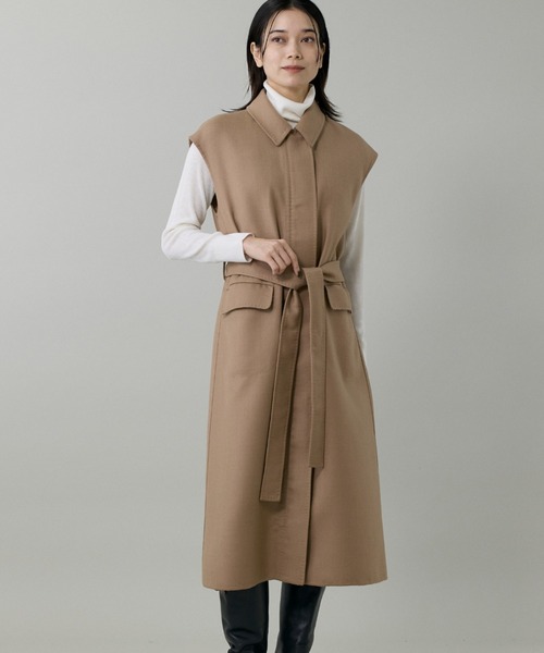 INED(イネド)の「梳毛接結リバー ダブルフェイス2WAYロングジレ(ステンカラーコート・レディース・キャメル/チェック・9号/7号)」の10枚目の写真
