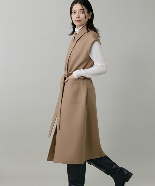 INED(イネド)の「梳毛接結リバー ダブルフェイス2WAYロングジレ(ステンカラーコート・レディース・キャメル/チェック・9号/7号)」の11枚目の写真