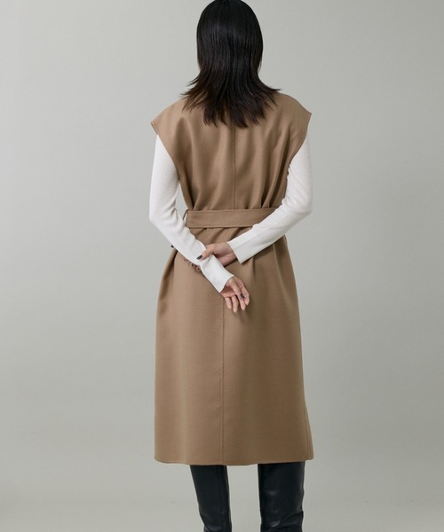 INED(イネド)の「梳毛接結リバー ダブルフェイス2WAYロングジレ(ステンカラーコート・レディース・キャメル/チェック・9号/7号)」の12枚目の写真