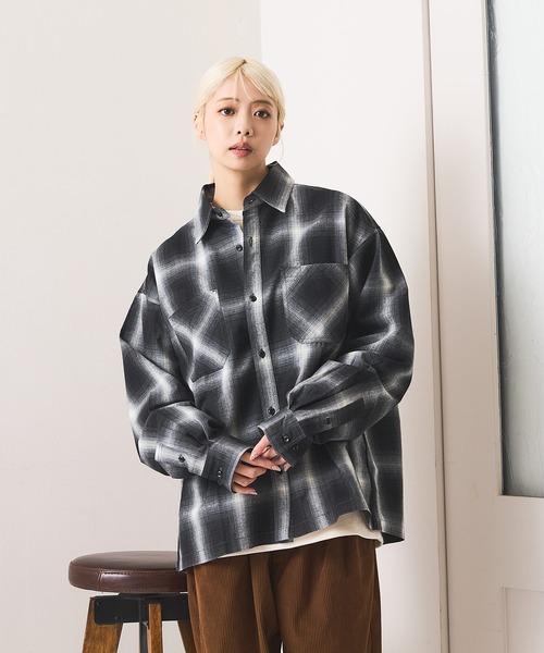 UNIIT(ユニット)の「【BRUDDA SHARK/ブラダシャーク】オーバーサイズ チェックシャツ/レギュラーカラーシャツ/レディース メンズ(シャツ/ブラウス・メンズ・ブラック/ブラウン・MEDIUM/LARGE)」の6枚目の写真
