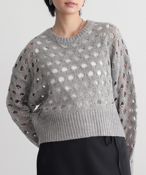 for/c(フォーシー)の「大きめメッシュウール混ニット【サスティナブル】(ニット/セーター・レディース・オフホワイト/チャコール/グレー・L/M)」の11枚目の写真