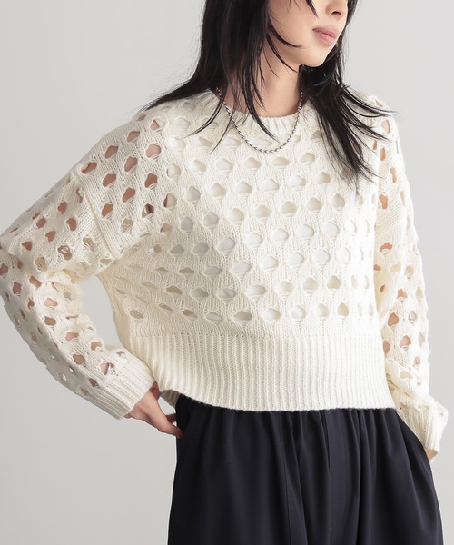 for/c(フォーシー)の「大きめメッシュウール混ニット【サスティナブル】(ニット/セーター・レディース・オフホワイト/チャコール/グレー・L/M)」の16枚目の写真