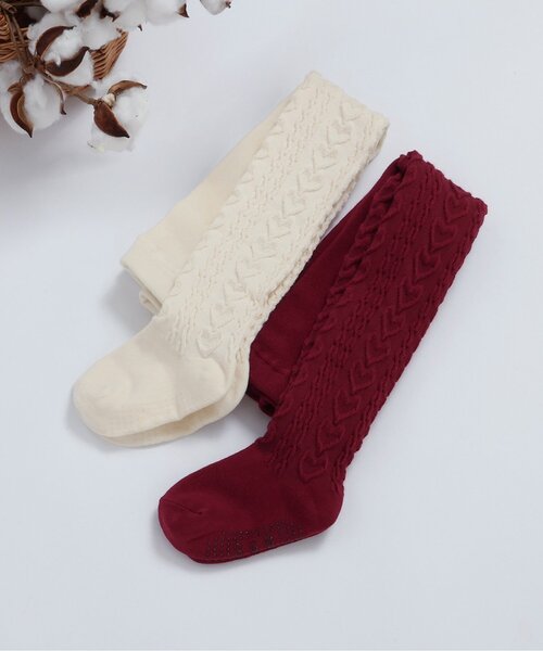 apres les cours（アプレレクール）の「【ジュニア対応】ハートケーブルタイツ（タイツ/ストッキング・キッズ・アイボリー/レッド・90/100/110/120/140）」の9枚目の写真