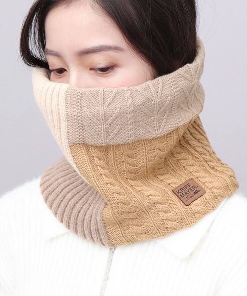 KRIFF MAYER（クリフメイヤー）の「切替編み パネルニット 裏ボア ロングネックウォーマー（ネックウォーマー/スヌード・メンズ・マルチ/ブラック/ベージュ・FREE）」の2枚目の写真