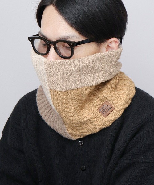 KRIFF MAYER（クリフメイヤー）の「切替編み パネルニット 裏ボア ロングネックウォーマー（ネックウォーマー/スヌード・メンズ・マルチ/ブラック/ベージュ・FREE）」の8枚目の写真