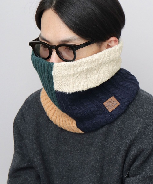 KRIFF MAYER（クリフメイヤー）の「切替編み パネルニット 裏ボア ロングネックウォーマー（ネックウォーマー/スヌード・メンズ・マルチ/ブラック/ベージュ・FREE）」の10枚目の写真