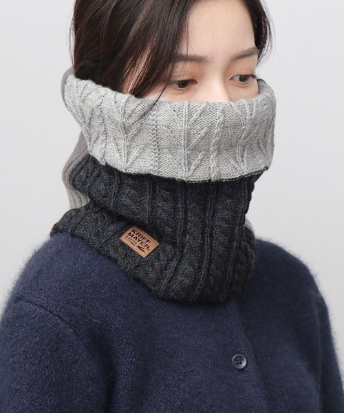 KRIFF MAYER（クリフメイヤー）の「切替編み パネルニット 裏ボア ロングネックウォーマー（ネックウォーマー/スヌード・メンズ・マルチ/ブラック/ベージュ・FREE）」の7枚目の写真
