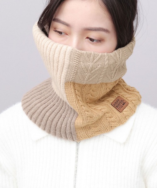 KRIFF MAYER（クリフメイヤー）の「切替編み パネルニット 裏ボア ロングネックウォーマー（ネックウォーマー/スヌード・メンズ・マルチ/ブラック/ベージュ・FREE）」の9枚目の写真