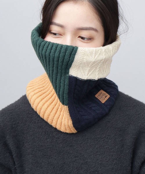 KRIFF MAYER（クリフメイヤー）の「切替編み パネルニット 裏ボア ロングネックウォーマー（ネックウォーマー/スヌード・メンズ・マルチ/ブラック/ベージュ・FREE）」の11枚目の写真