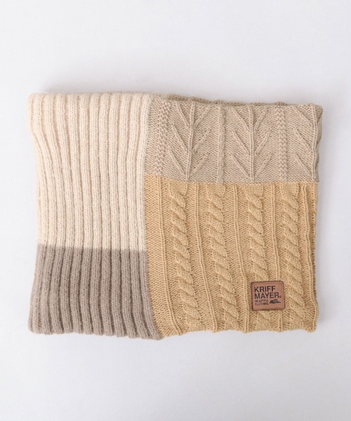 KRIFF MAYER（クリフメイヤー）の「切替編み パネルニット 裏ボア ロングネックウォーマー（ネックウォーマー/スヌード・メンズ・マルチ/ブラック/ベージュ・FREE）」の4枚目の写真