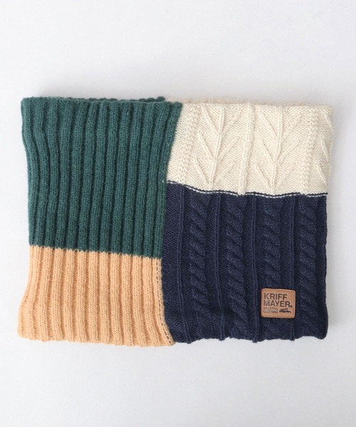 KRIFF MAYER（クリフメイヤー）の「切替編み パネルニット 裏ボア ロングネックウォーマー（ネックウォーマー/スヌード・メンズ・マルチ/ブラック/ベージュ・FREE）」の5枚目の写真