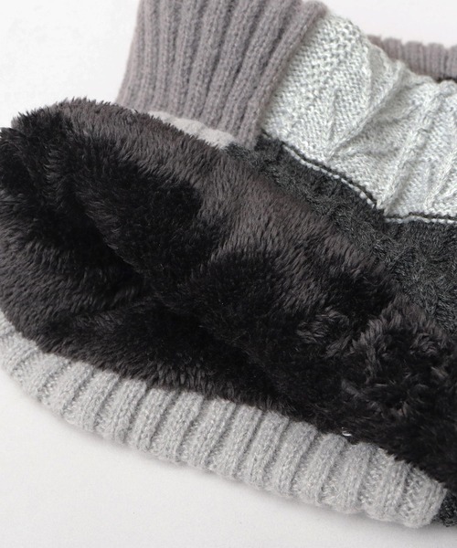 KRIFF MAYER（クリフメイヤー）の「切替編み パネルニット 裏ボア ロングネックウォーマー（ネックウォーマー/スヌード・メンズ・マルチ/ブラック/ベージュ・FREE）」の14枚目の写真