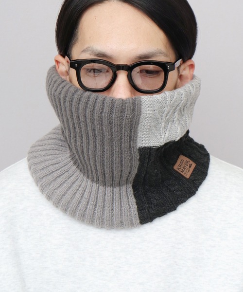 KRIFF MAYER（クリフメイヤー）の「切替編み パネルニット 裏ボア ロングネックウォーマー（ネックウォーマー/スヌード・メンズ・マルチ/ブラック/ベージュ・FREE）」の18枚目の写真