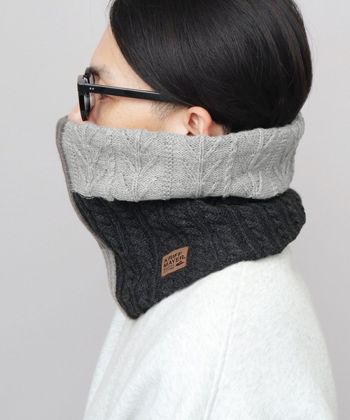KRIFF MAYER（クリフメイヤー）の「切替編み パネルニット 裏ボア ロングネックウォーマー（ネックウォーマー/スヌード・メンズ・マルチ/ブラック/ベージュ・FREE）」の19枚目の写真