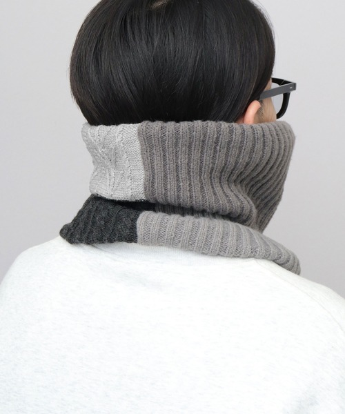 KRIFF MAYER（クリフメイヤー）の「切替編み パネルニット 裏ボア ロングネックウォーマー（ネックウォーマー/スヌード・メンズ・マルチ/ブラック/ベージュ・FREE）」の20枚目の写真