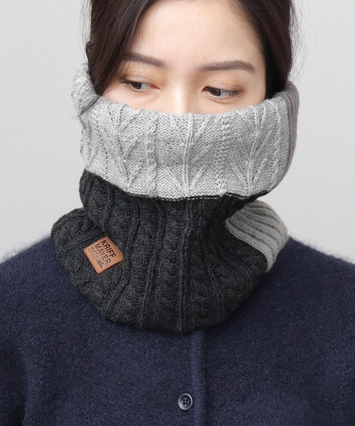 KRIFF MAYER（クリフメイヤー）の「切替編み パネルニット 裏ボア ロングネックウォーマー（ネックウォーマー/スヌード・メンズ・マルチ/ブラック/ベージュ・FREE）」の21枚目の写真
