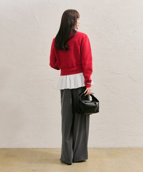 セール】【一枚でレイヤード風スタイルに◎】ペプラムドッキングニット