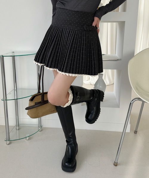 Ada.(エイダ)の「リボン 付き ドット プリーツ スカート(スカート・レディース・グレー/チャコール・S/M)」の5枚目の写真