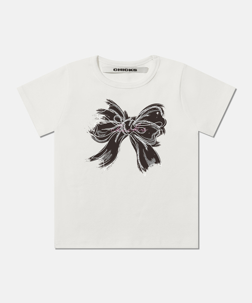 CHICKS（チックス）の「PINK RIBBON クロップ半袖Tシャツ 半袖Tシャツ ホワイト（Tシャツ/カットソー・レディース・ホワイト・S(1)/M(2)）」の2枚目の写真