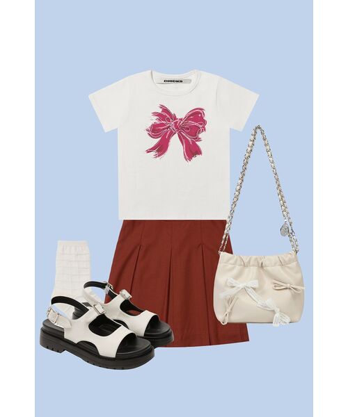 CHICKS（チックス）の「PINK RIBBON クロップ半袖Tシャツ 半袖Tシャツ ホワイト（Tシャツ/カットソー・レディース・ホワイト・S(1)/M(2)）」の8枚目の写真