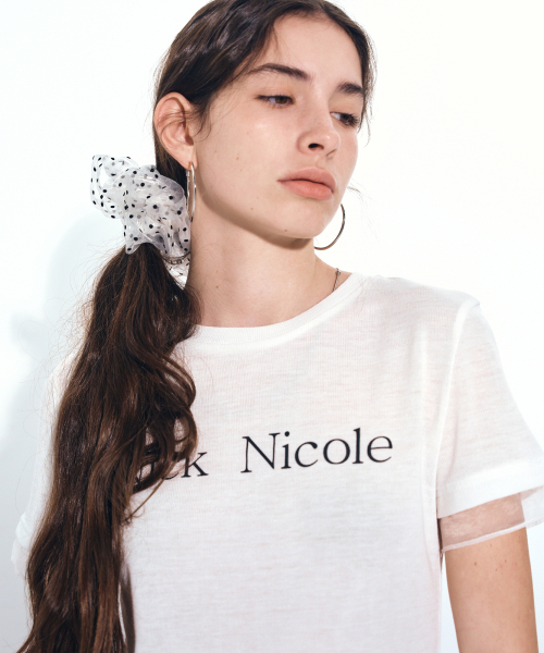 NICK&NICOLE(ニックアンドニコール)の「NICOLE SHEER LAYERED LOGO TOP_WHITE(Tシャツ/カットソー・レディース・ホワイト・FREE)」の2枚目の写真