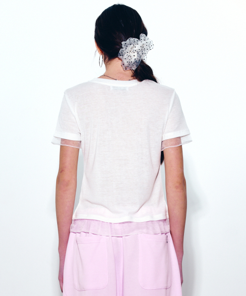 NICK&NICOLE(ニックアンドニコール)の「NICOLE SHEER LAYERED LOGO TOP_WHITE(Tシャツ/カットソー・レディース・ホワイト・FREE)」の3枚目の写真