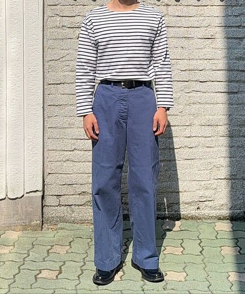 MUSINSA STANDARD（ムシンサスタンダード）の「ストライプボートネック長袖Tシャツ [アイボリー/ネイビー]（Tシャツ/カットソー・メンズ・その他・SMALL/MEDIUM/LARGE/XX-LARGE/X-LARGE）」の6枚目の写真