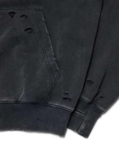 NOMANUAL(NOMANUAL)の「DAMAGED HOODIE - WASHED BLACK(パーカー・レディース・その他・LARGE/X-LARGE/SMALL/MEDIUM)」の6枚目の写真