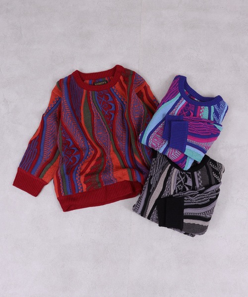 MARKEY'S（マーキーズ）の「3Dレトロクルーネックニット（ニット/セーター・キッズ・ブルー/ブラック/レッド・S/M/L/LL）」の8枚目の写真