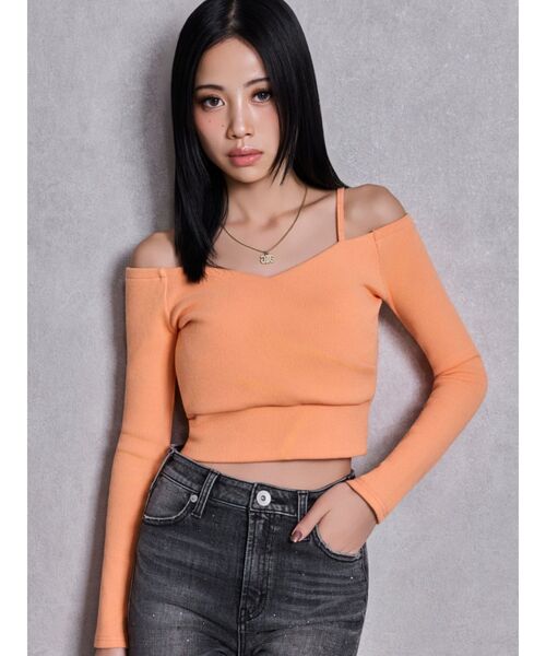 GYDA（ジェイダ）の「カシュクールデザインオフショルトップス（Tシャツ/カットソー・レディース・オフホワイト/オレンジ/ブラック・FREE）」の3枚目の写真