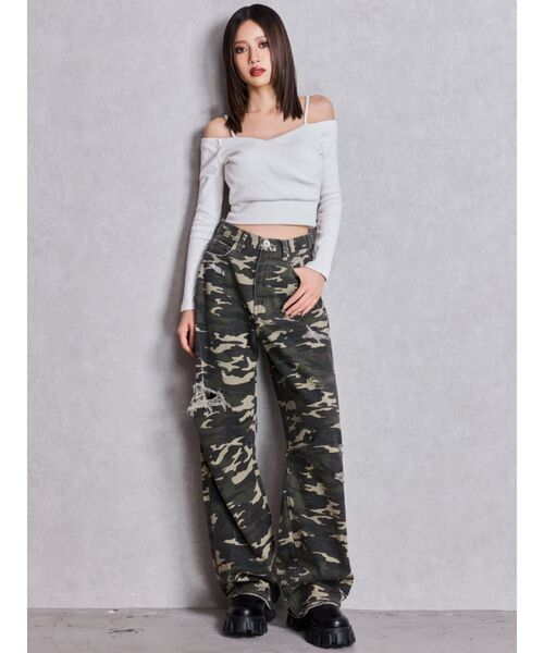 GYDA（ジェイダ）の「カシュクールデザインオフショルトップス（Tシャツ/カットソー・レディース・オフホワイト/オレンジ/ブラック・FREE）」の6枚目の写真