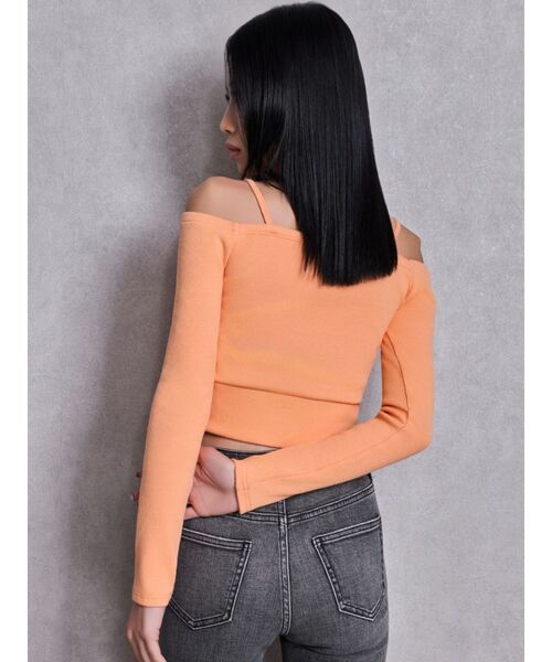 GYDA（ジェイダ）の「カシュクールデザインオフショルトップス（Tシャツ/カットソー・レディース・オフホワイト/オレンジ/ブラック・FREE）」の13枚目の写真