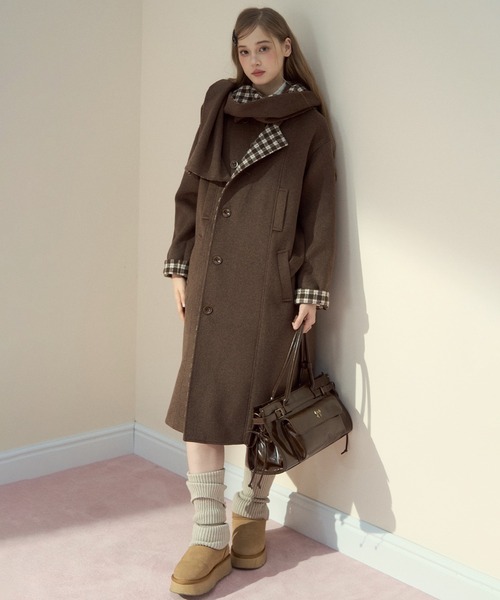 マフラー付きウールチェスターコート SP25a012【SunsetPark】【2025AW