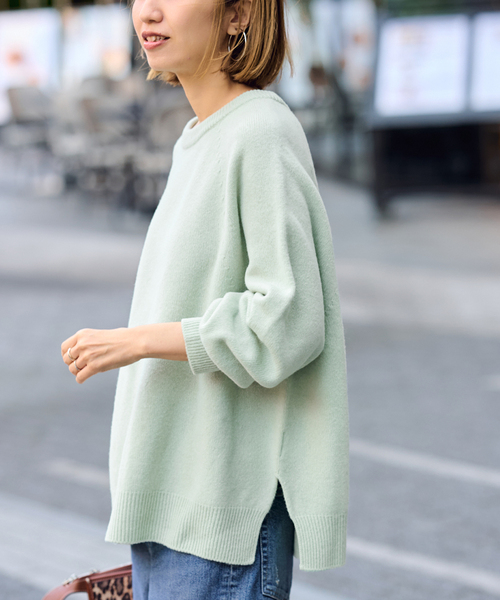 stoneアイボリー ラグランスリーブ ニット ラグランスリーブリブニット【洗濯機洗い可】（ニット/セーター