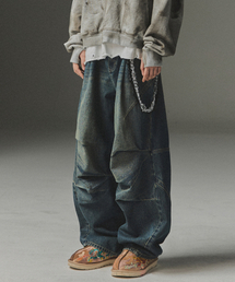 Multi Panel Dart Curved Denim Pants - Deep Blue