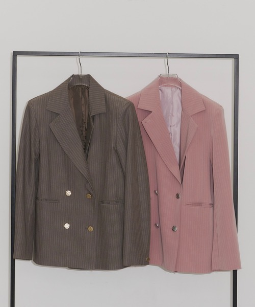 room153（ルームイチゴサン）の「ピンストライプパワーショルダージャケット（テーラードジャケット・レディース・グレイッシュベージュ/ピンク・FREE）」の17枚目の写真