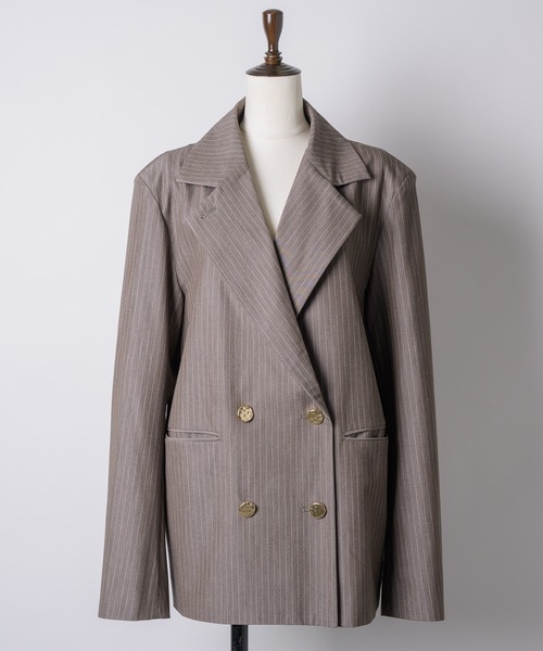 room153（ルームイチゴサン）の「ピンストライプパワーショルダージャケット（テーラードジャケット・レディース・グレイッシュベージュ/ピンク・FREE）」の21枚目の写真