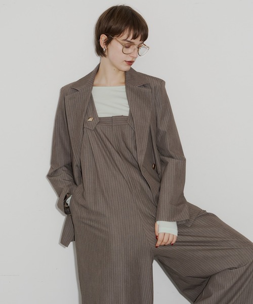 room153（ルームイチゴサン）の「ピンストライプパワーショルダージャケット（テーラードジャケット・レディース・グレイッシュベージュ/ピンク・FREE）」の7枚目の写真